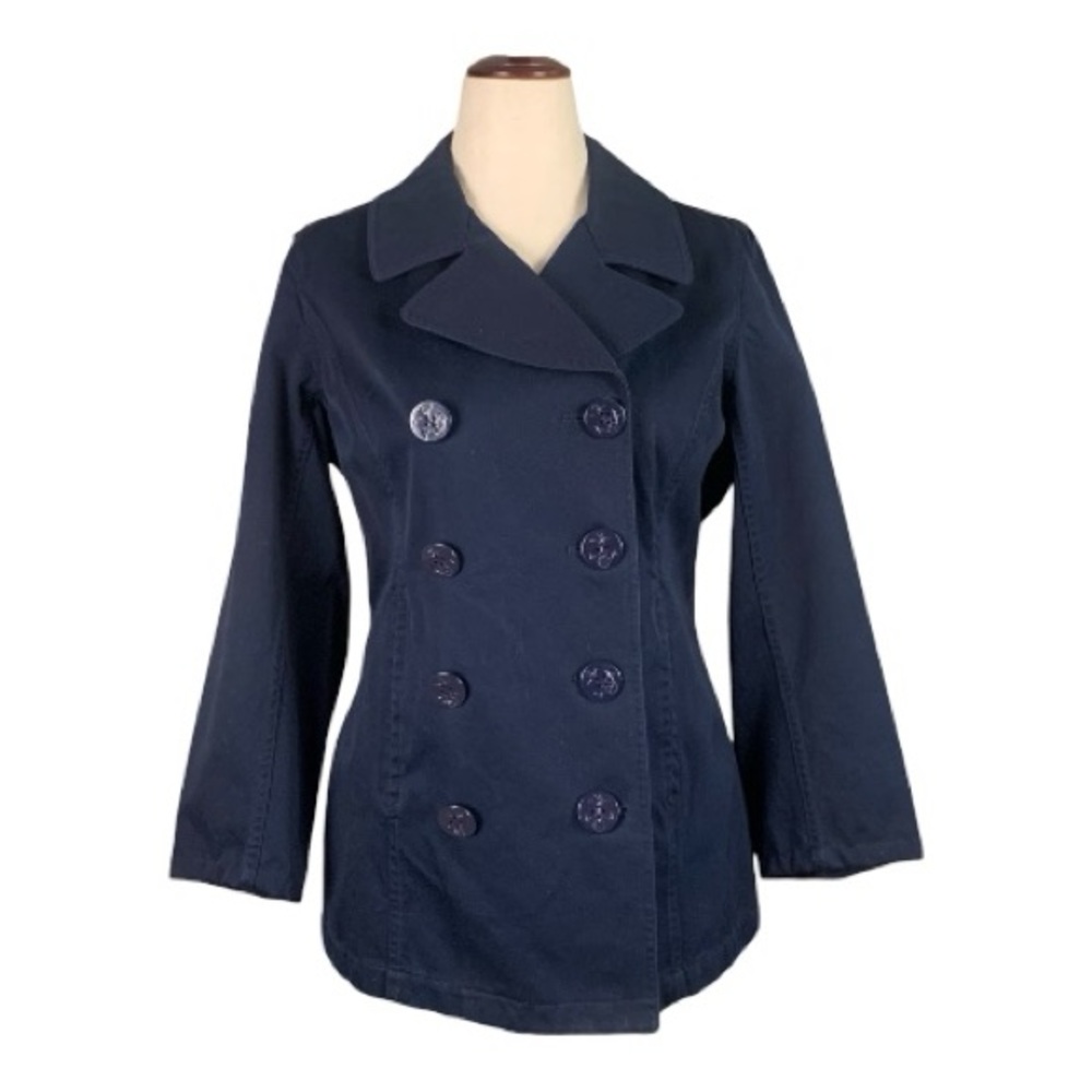 Liz Claiborne Navy Double Breasted Lightweight Cotton Jacket Transitional Medium